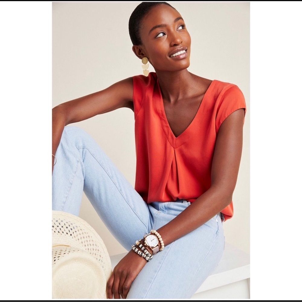 NWT Anthropologie Maeve Ally Cupro Burnt Orange Oversized Back Cutout Tunic Top